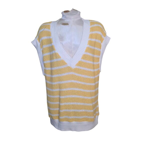 Zara Yellow & White Striped Sleeveless Top Sweater Size S - Picture 1 of 6